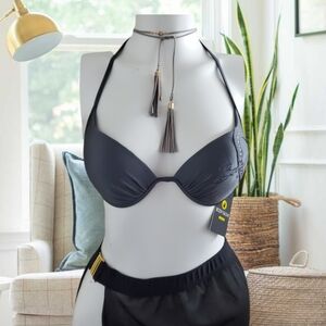 NWT- BODY GLOVE Silver Extreme Pushup Halter Bikini Top